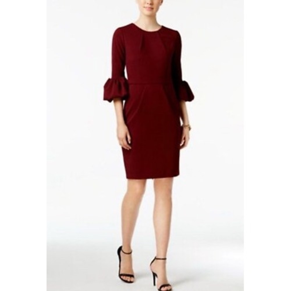 Betsy & Adam Burgundy Bell Sleeve Sheath‎ Dress Size 8